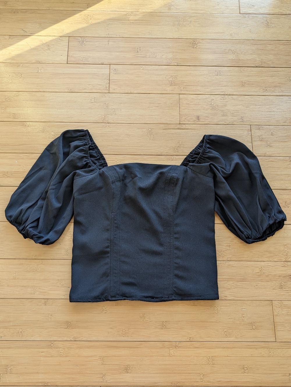 NWT Abercrombie & Fitch Black Puff Sleeve Corset Top